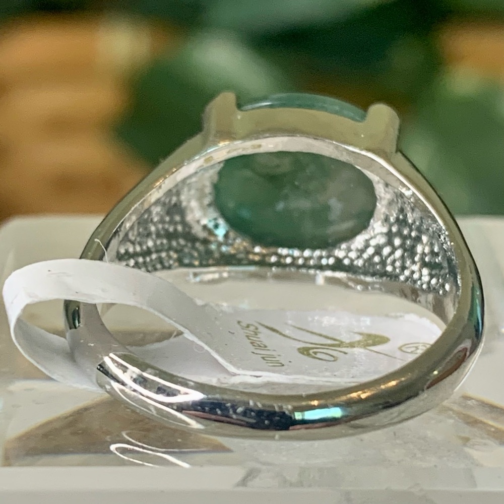 Shuai Jun Silver Tone Round Green Stone Fashion Statement Cocktail Ring Size 9 - Picture 3 of 7